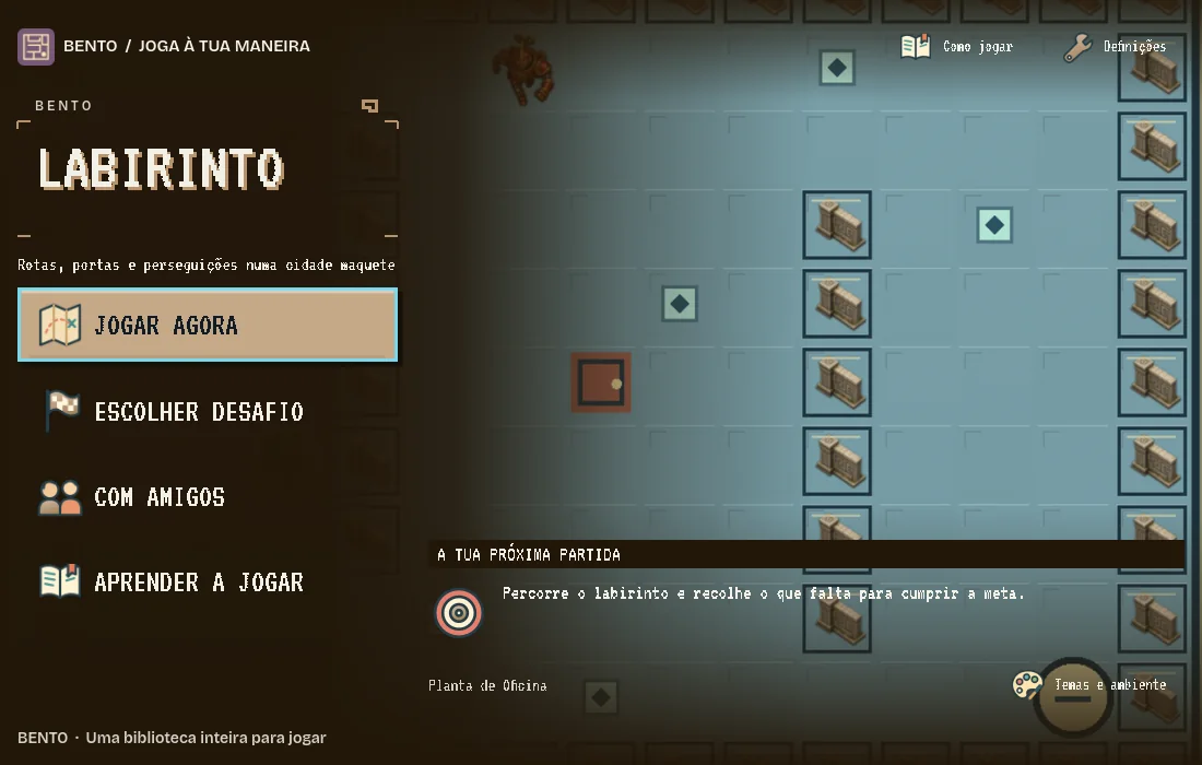 Ecrã inicial de Bento Labirinto